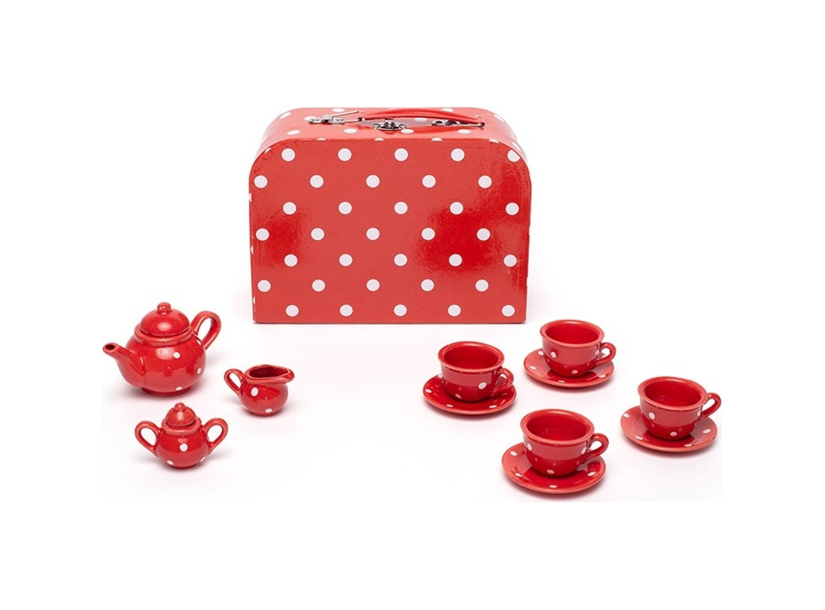 Bigjigs Toys Červený bodkovaný čajový set