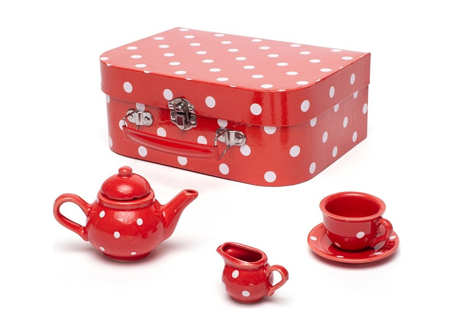 Bigjigs Toys Červený bodkovaný čajový set