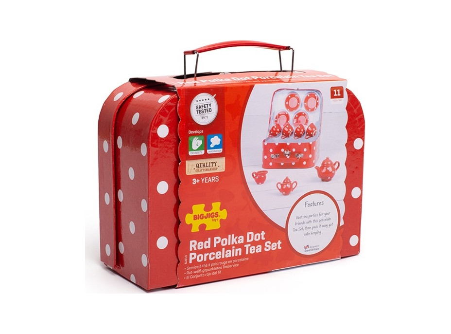 Bigjigs Toys Červený bodkovaný čajový set