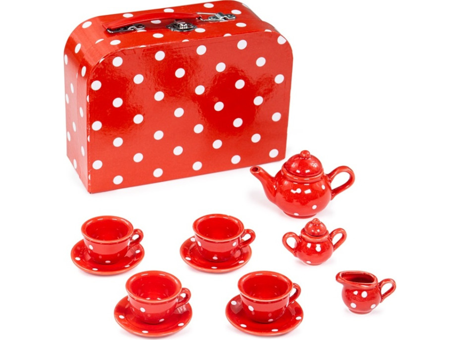 Bigjigs Toys Červený bodkovaný čajový set