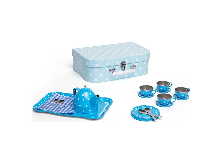 Bigjigs Toys Modrý bodkovaný čajový set