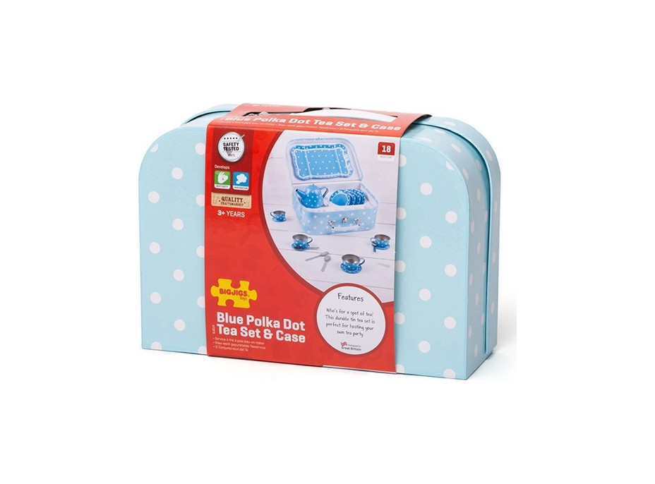 Bigjigs Toys Modrý bodkovaný čajový set