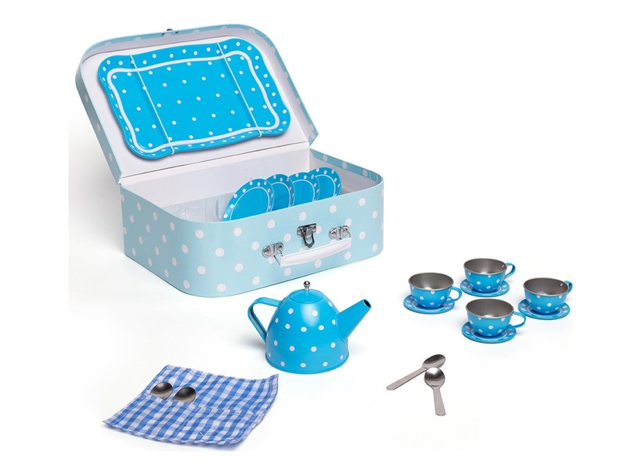 Bigjigs Toys Modrý bodkovaný čajový set