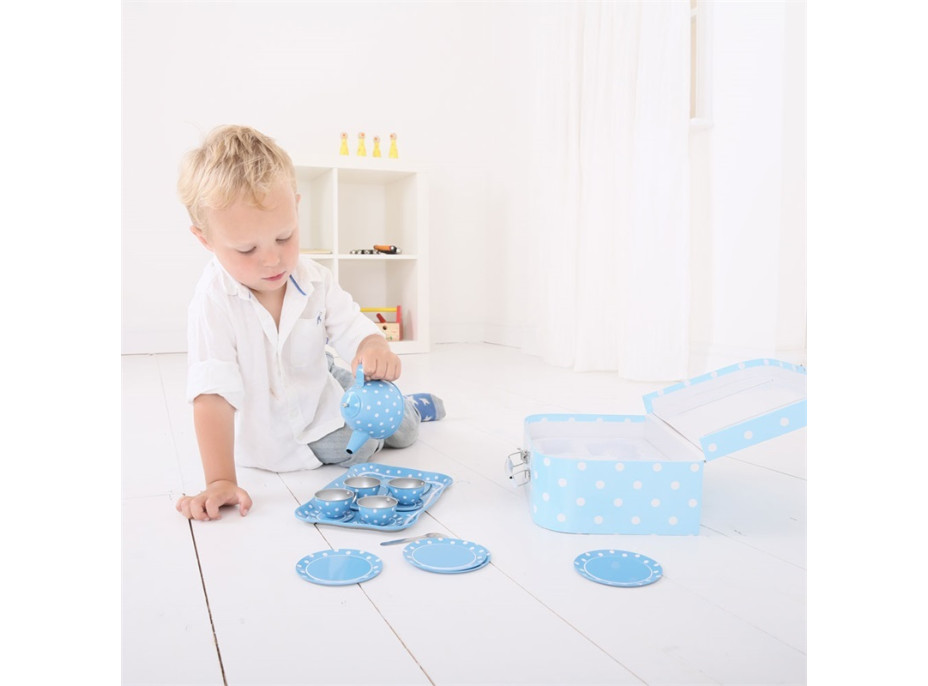 Bigjigs Toys Modrý bodkovaný čajový set