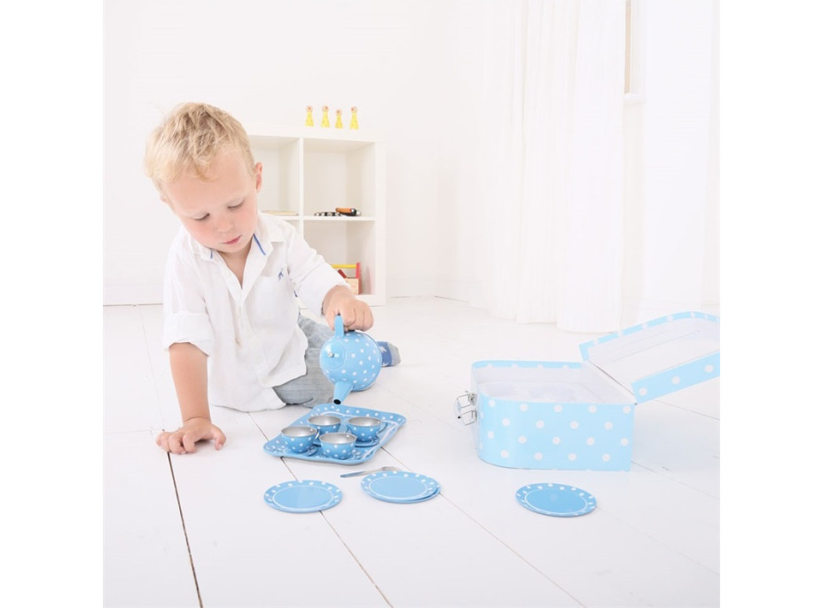 Bigjigs Toys Modrý bodkovaný čajový set