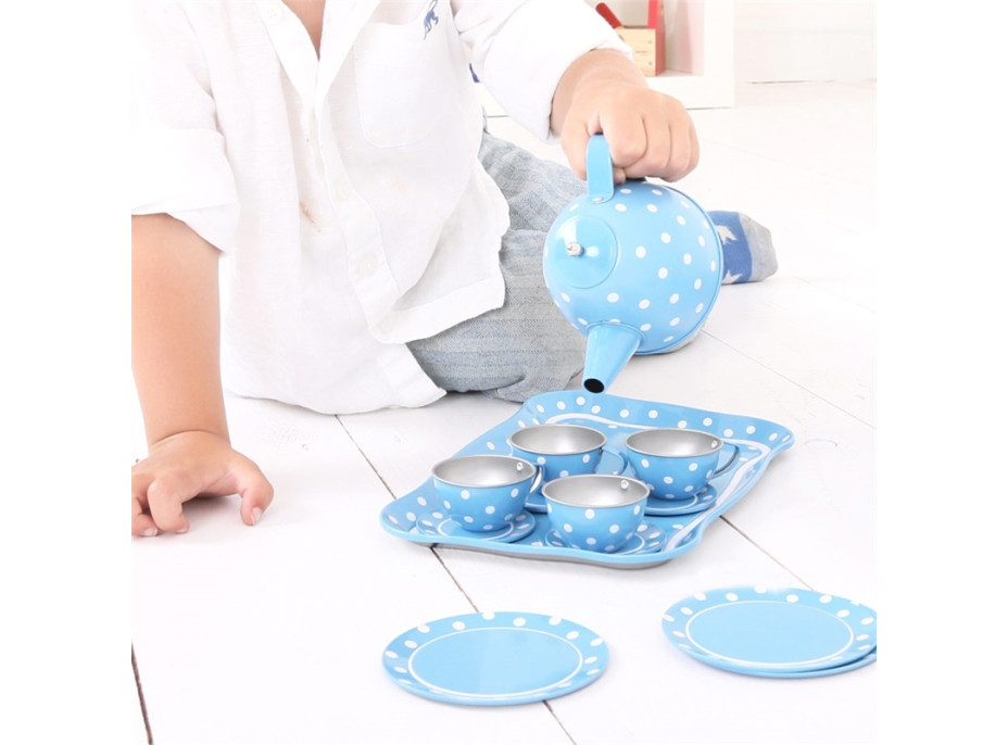 Bigjigs Toys Modrý bodkovaný čajový set