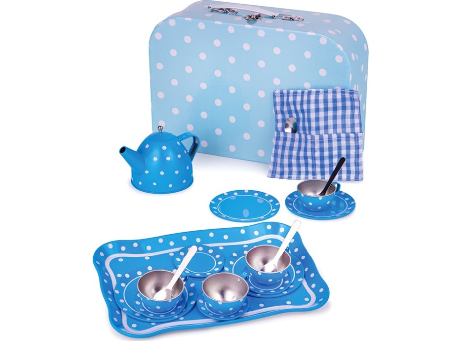 Bigjigs Toys Modrý bodkovaný čajový set
