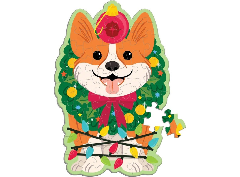 Mudpuppy Puzzle Vianončný pes Corgi s vôňou čečiny 48 dielikov