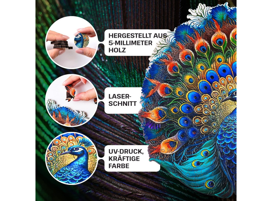 EscapeWelt Drevené luminiscenčné puzzle Páv 500 dielikov
