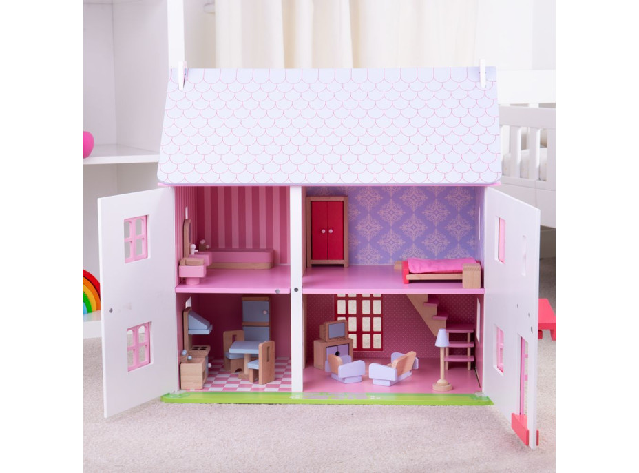 Bigjigs Toys Ružový domček pre bábiky