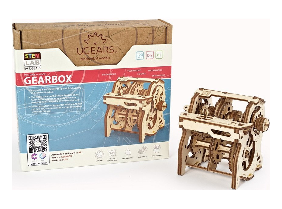Ugears 3D drevené mechanické puzzle STEM výuková prevodovka