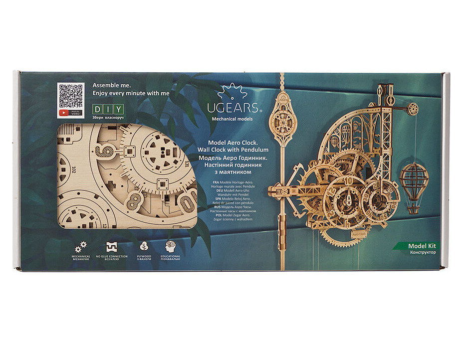 Ugears 3D drevené mechanické puzzle Nástenné hodiny Aero