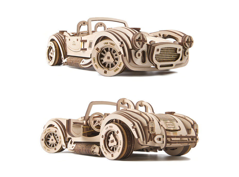 Ugears 3D drevené mechanické puzzle Driftujúce pretekár Cobra