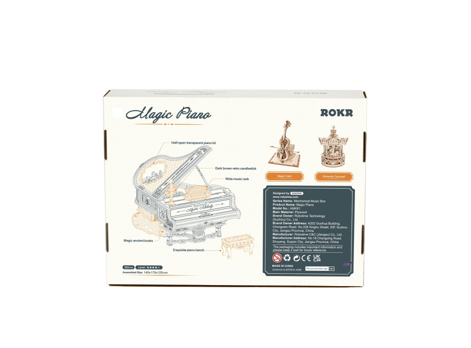 RoboTime Drevené mechanické puzzle Čarovné piáno (mechanický pohon)