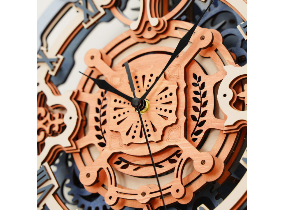 RoboTime 3D drevené mechanické puzzle Nástenné hodiny