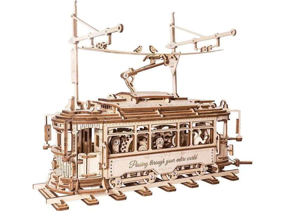 RoboTime 3D drevené mechanické puzzle Električka