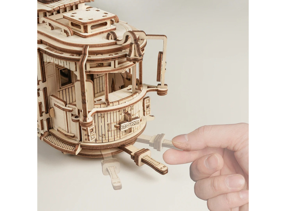 RoboTime 3D drevené mechanické puzzle Električka