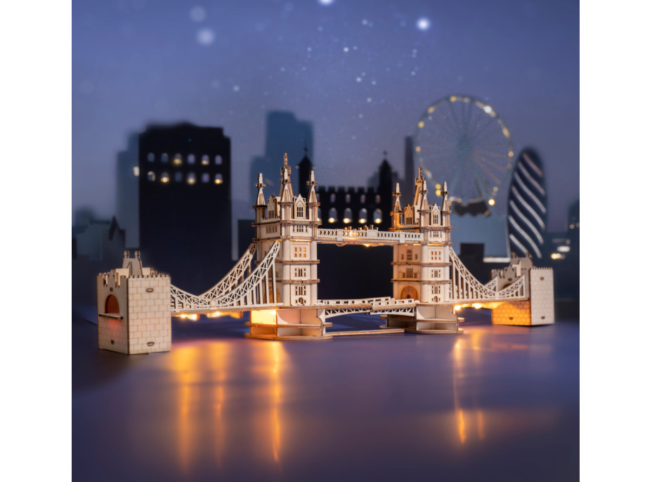 RoboTime drevené 3D puzzle most Tower Bridge svietiace