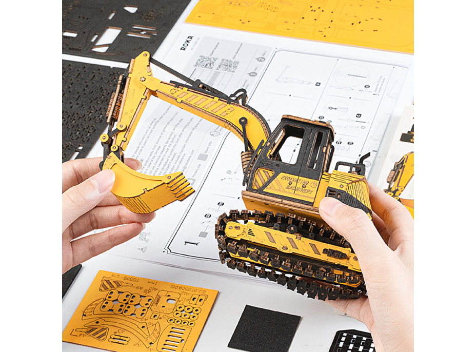RoboTime drevené 3D puzzle Bager