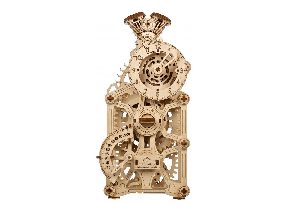 Ugears 3D drevené mechanické puzzle Hodiny motora