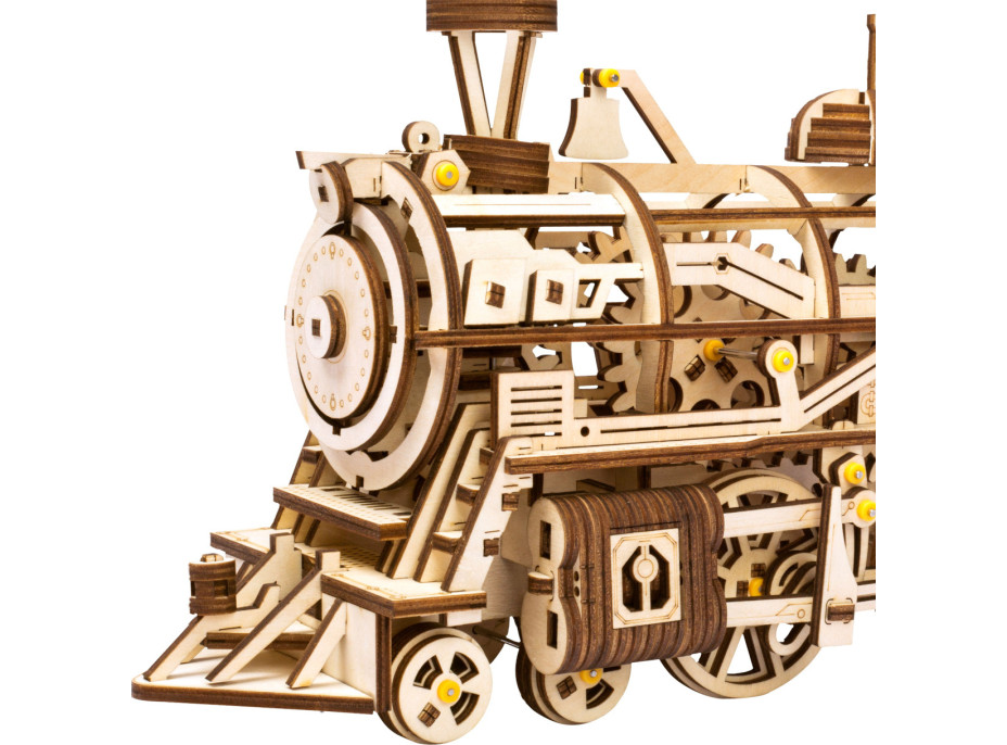RoboTime 3D drevené mechanické puzzle Parná lokomotíva