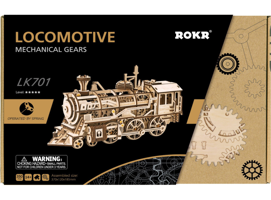 RoboTime 3D drevené mechanické puzzle Parná lokomotíva