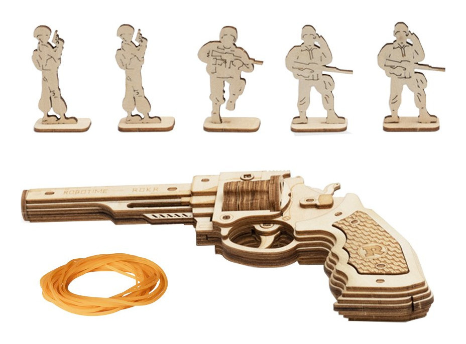 RoboTime 3D drevené mechanické puzzle Revolver Corsac