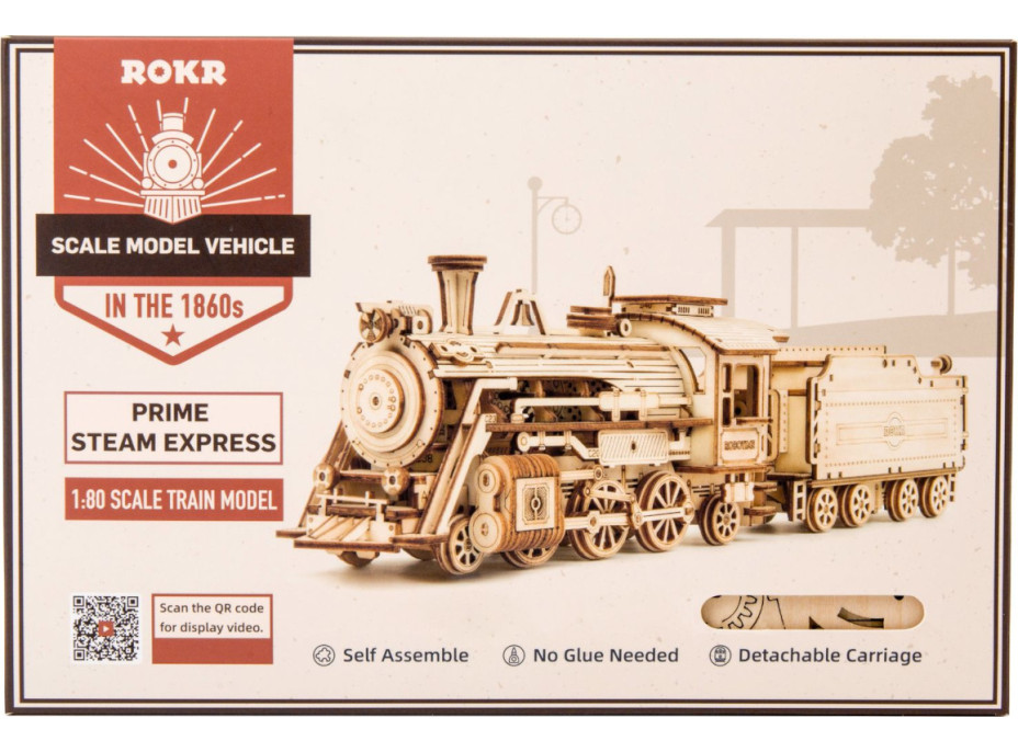 RoboTime drevené 3D puzzle Parná lokomotíva