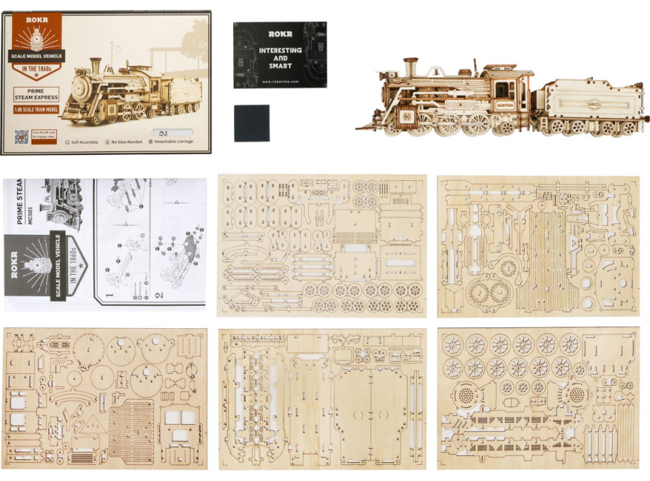 RoboTime drevené 3D puzzle Parná lokomotíva