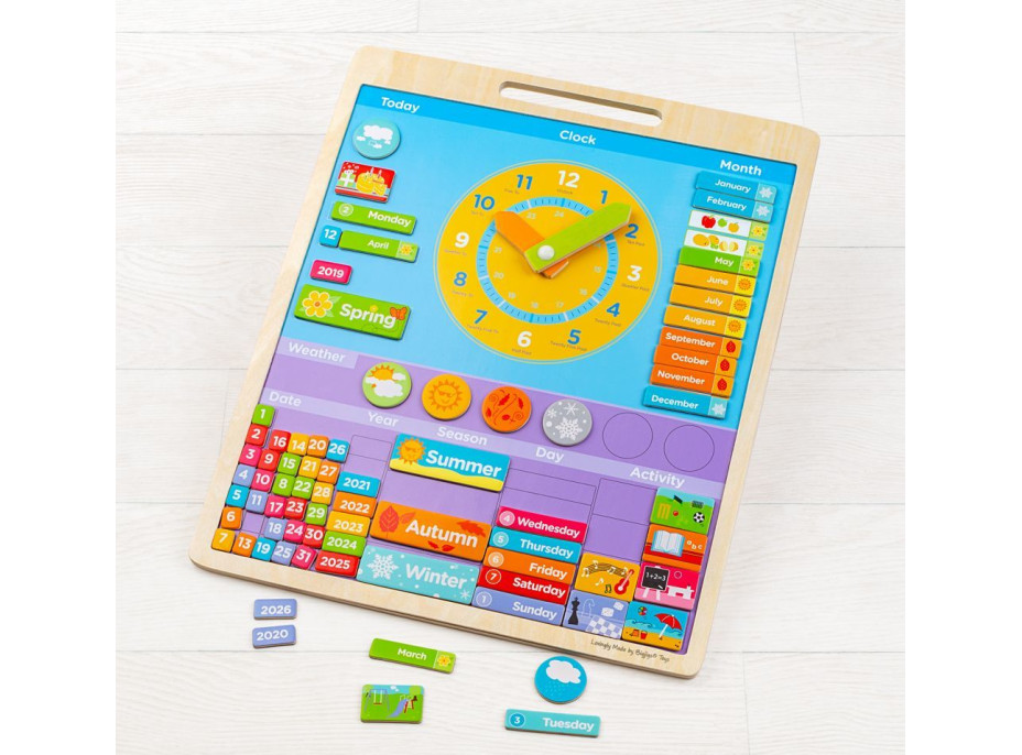 Bigjigs Toys Anglický magnetický kalendár s hodinami