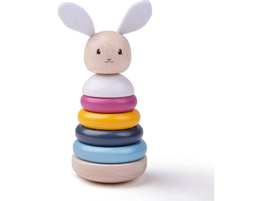 Bigjigs Baby Drevená motorická nasadzovacia veža králiček
