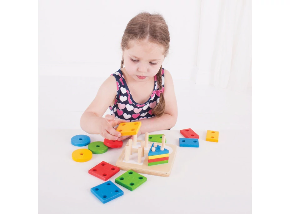 Bigjigs Baby Nasadzovanie farebných tvarov na tyče