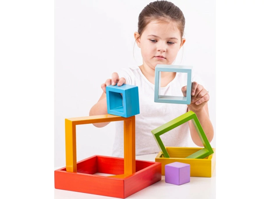Bigjigs Baby Drevené skladacie štvorce