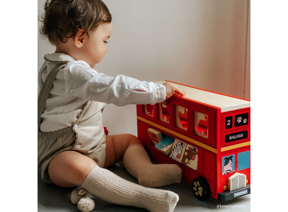 Bigjigs Toys Drevený autobus so zvieratkami