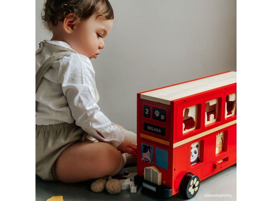 Bigjigs Toys Drevený autobus so zvieratkami