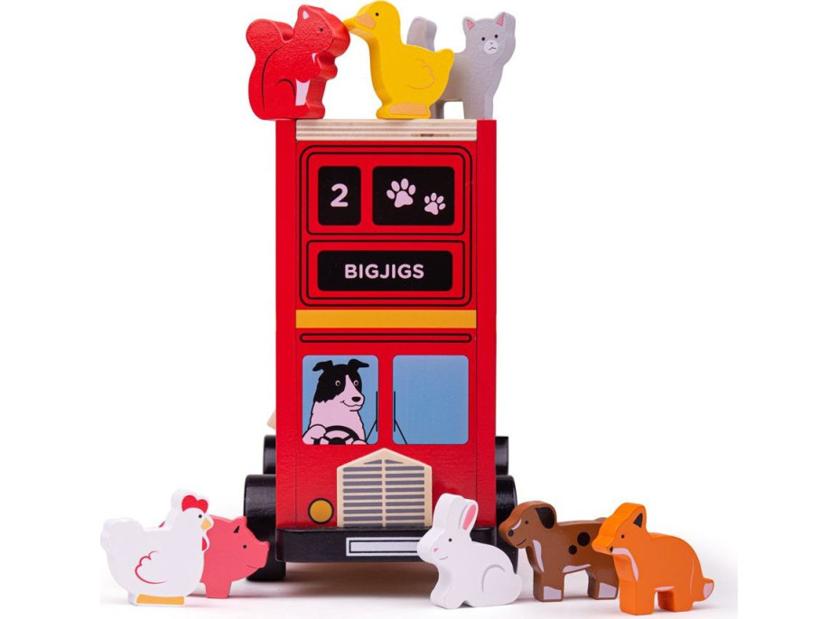 Bigjigs Toys Drevený autobus so zvieratkami