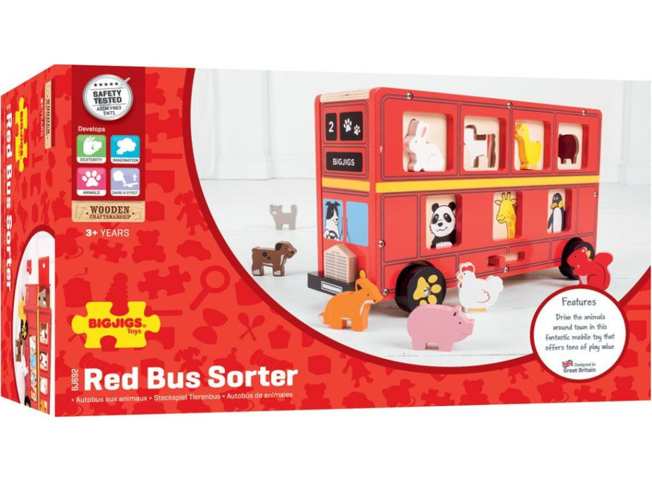 Bigjigs Toys Drevený autobus so zvieratkami