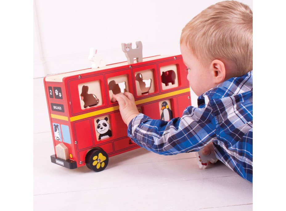 Bigjigs Toys Drevený autobus so zvieratkami