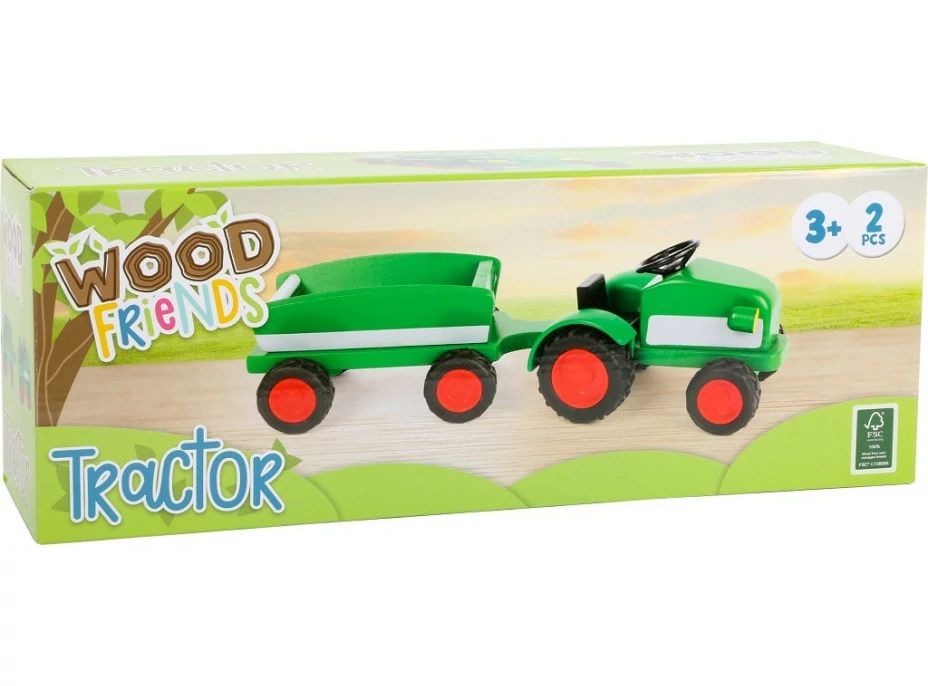 small foot Drevený traktor s vlečkou zelený