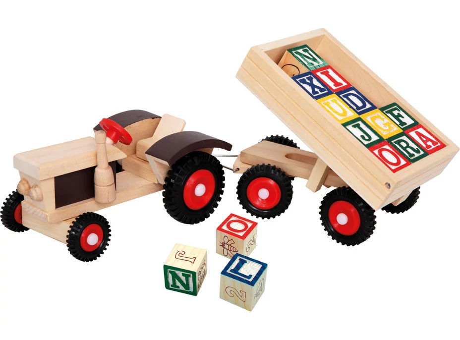 Bino Traktor s gumovými kolesami a vlečkou ABC