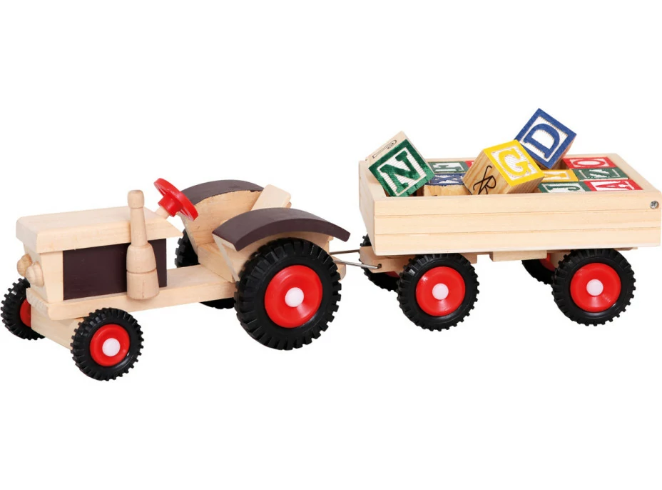 Bino Traktor s gumovými kolesami a vlečkou ABC