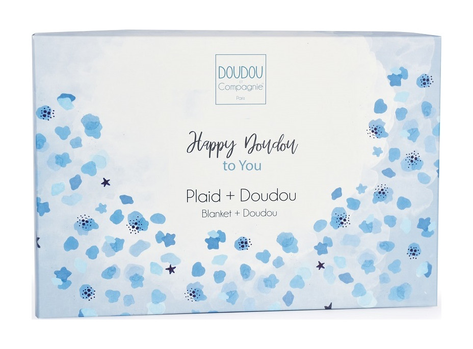 Doudou Darčeková sada šťastný králiček pléd a modro-sivý muchláček
