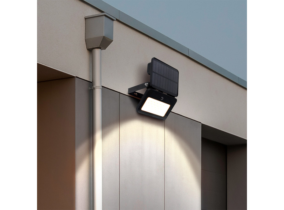 Solight LED solárne svetielko so senzorom, 6W, 660lm, 3CCT, Li-Ion, čierna