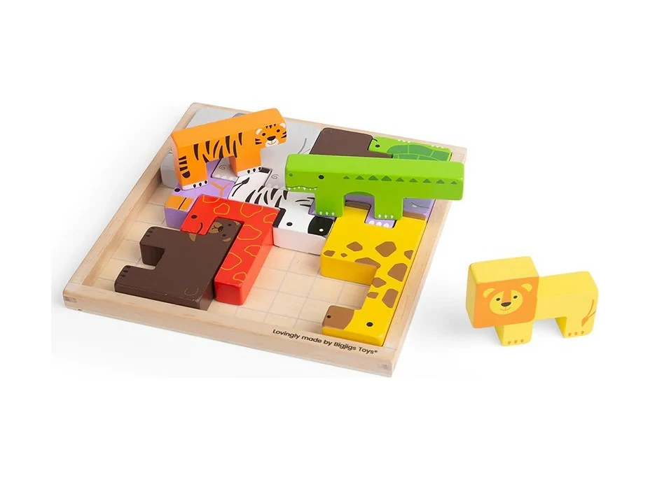 Bigjigs Toys Drevené kocky puzzle so zvieratkami safari