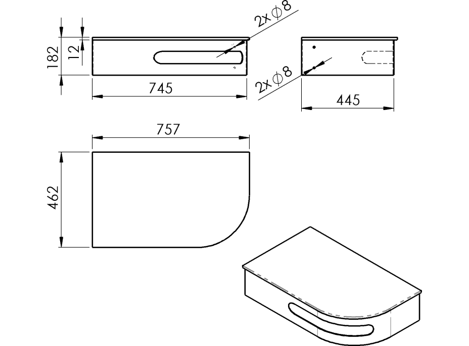 Sapho PULSE rohový stolík s umývadlom 755x455mm, ľavý, nerez mat BM750-0101-01