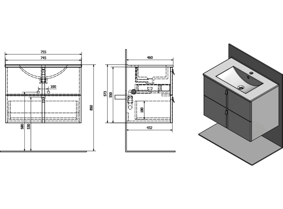 Sapho MITRA umývadlová skrinka s umývadlom 150x55x46 cm, bordó 2XMT0731601-150