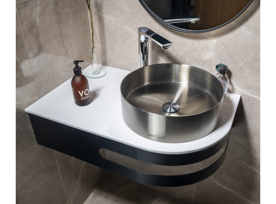 Sapho PULSE rohový stolík s umývadlom 755x455mm, ľavý, nerez mat BM750-0101-01