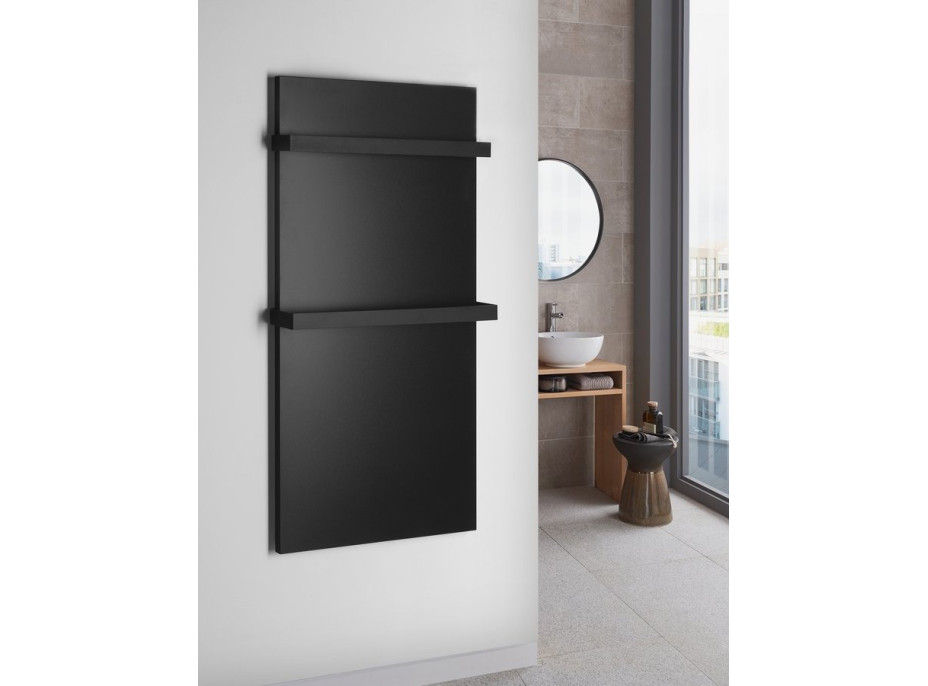 Sapho ENIS kúpeľňový sálavý vykurovací panel 600W, 590x1200 mm, držiaky uterákov, IP44, čierna mat RH600B-2