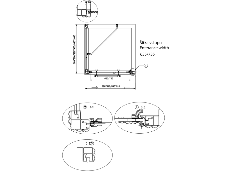 Gelco ANTIQUE štvorcový sprchovací kút, 900x900 mm, R varianta GQ1390RCGQ5690C