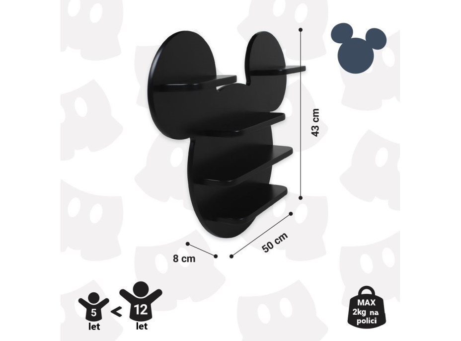 Detská polička Mickey Mouse - čierna